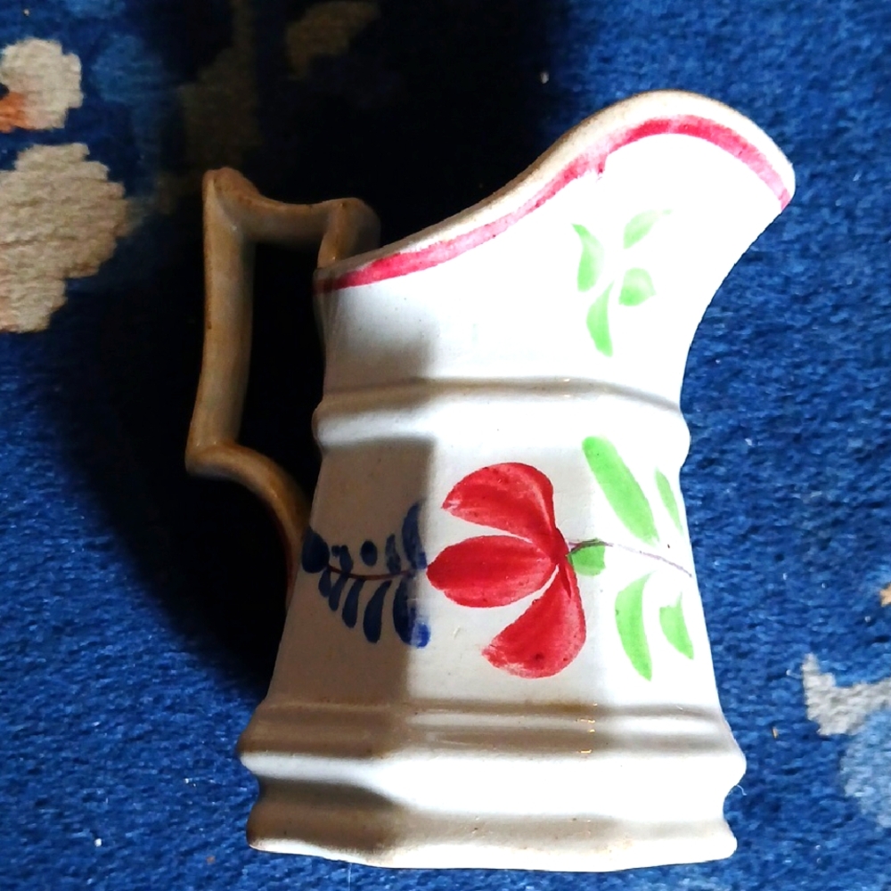 Floral 1800s French Pitcher with Red and Green Accents